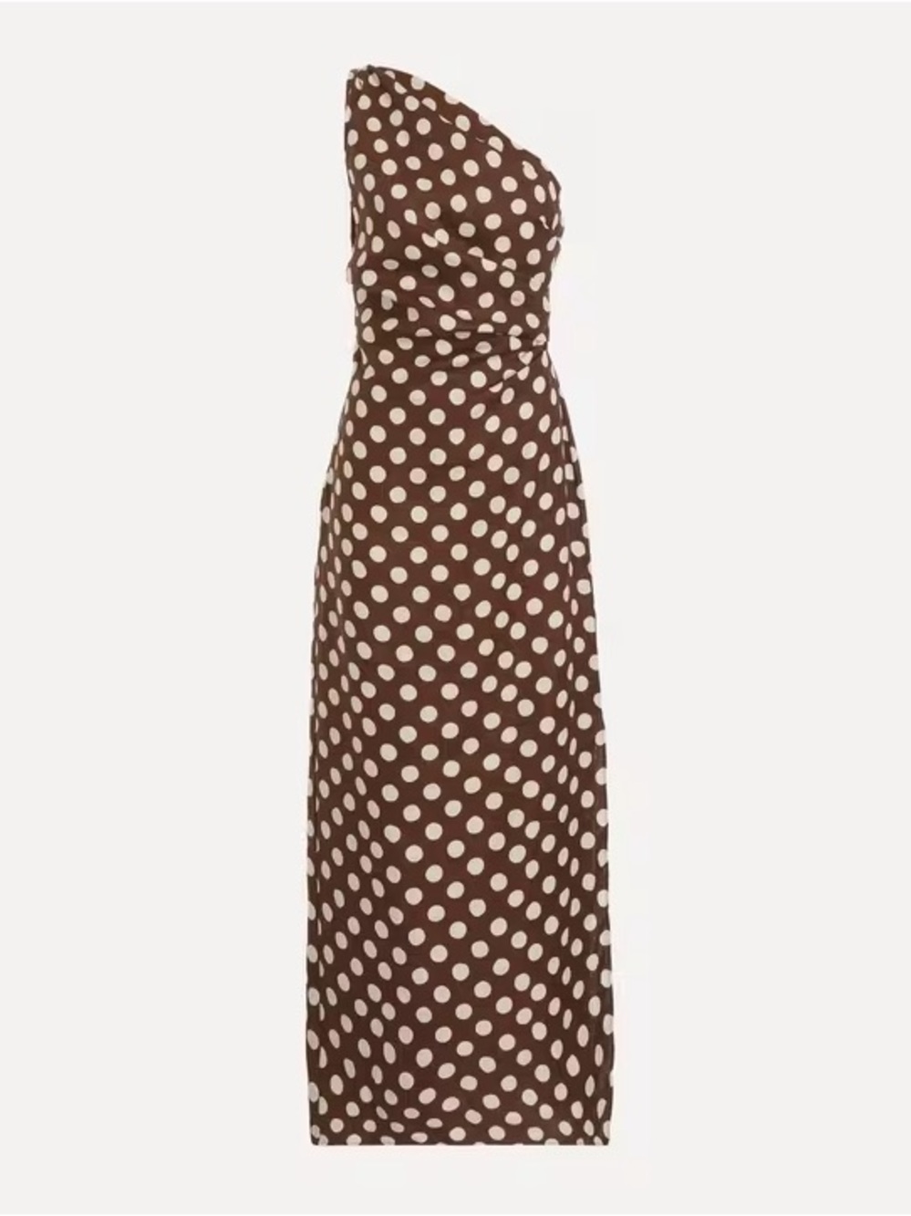 NWT FAITHFULL the Brand Simona One Shoulder Polka Dot Maxi Linen Dress Brown - Picture 3 of 5